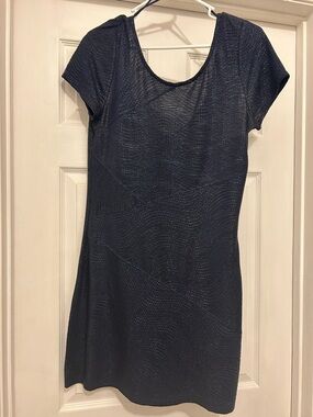 Free People Navy Textured Short Sleeve Dress